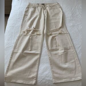 Wild Fable Cream Distressed Wide Leg Jeans